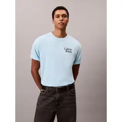 CALVIN KLEIN - Camiseta celeste holgada con logo gráfico con letras