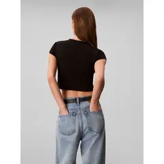 CALVIN KLEIN - Camiseta negra baby con monograma bordado