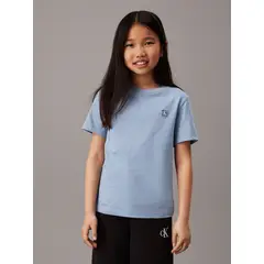 CALVIN KLEIN - Camiseta azul cuello redondo con logo insignia