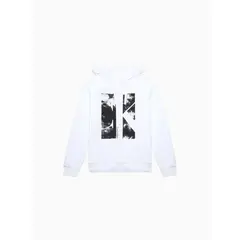 CALVIN KLEIN - Buzo blanco con capota y estampado de monograma