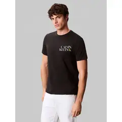 CALVIN KLEIN - Camiseta negra con diseño apilado
