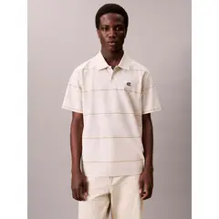 CALVIN KLEIN - Polo beige sencillo con raya texturizada