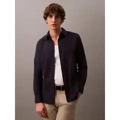 CALVIN KLEIN - Camisa azul slim fit elástica de manga larga