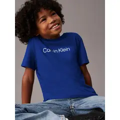 CALVIN KLEIN - Camiseta azul con logo infantil