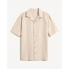 SEVEN SEVEN - Camisa Para Hombre Manga Corta Sin Bolsillo Cuello Resort Color Arena Marca #45012208