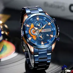 CURREN - RELOJ ORIGINAL ACERO CRONOGRAFO M8402 AZUL NARANJA