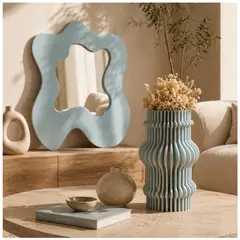 TIZZY DISEÑO - Kit Espejo + Florero Decorativo en MDF Pintado Estilo Moderno Color Verde Menta
