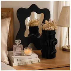 TIZZY DISEÑO - Kit Espejo + Florero Decorativo en MDF Pintado Estilo Moderno Color Negro