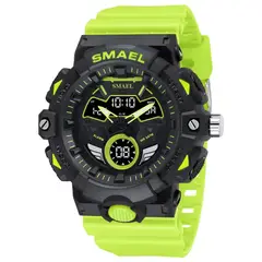 SMAEL - RELOJ 8085 ORIGINAL DOBLE HORA SUMERGIBLE VERDE FLUORESCENTE
