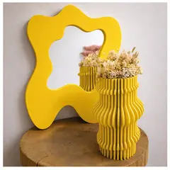 TIZZY DISEÑO - Kit Espejo Florero Madera 42x50x20 Cm Artesanal Colombia