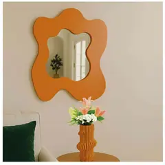 GENERICO - Kit Espejo + Florero para Flores Secas en MDF Pintado Color Naranja