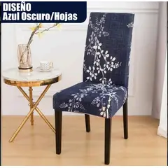 CHINA GLAZE - Funda Protector para sillas comedor x6 Azul Oscuro Hojas