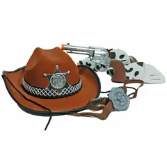 GENERICO - Sombrero Vaquero Marrón Con Accesorios Niños Disfraz Sherif