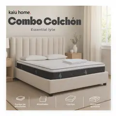 KAIU HOME - Combo Colchon Essencial Lyte 140x190 + 2 Almohadas + Sabana Resortada + 2 Fundas