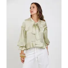 ADRISSA - BLUSA CON LAZO Y BOLEROS ASIMÉTRICOS VERDE MATCHA