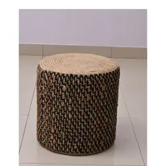 GENERICO - PUFF YUTE NATURAL NEGRO REDONDO