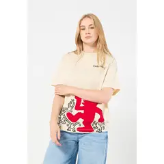 KOAJ - Camiseta kaki cuello redondo oversize de Keith Haring Mujer