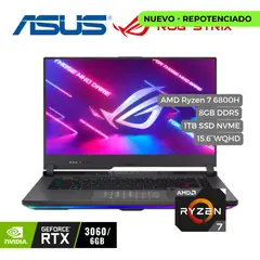 ASUS - Portatil ROG STRIX Ryzen 7 6800H, 1TB PCIe SSD, 8GB DDR5, 15.6" WQHD, RTX 3060 6GB