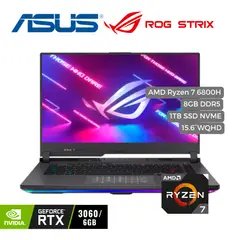 ASUS - Portatil ROG STRIX Ryzen 7 6800H, 1TB PCIe SSD, 8GB DDR5, 15.6" WQHD, RTX 3060 6GB