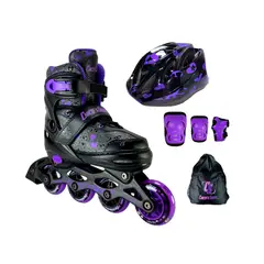 CHICOS - Patines Semiprofesionales Kit Con Protecciones M 33 Ajustables a 37 Morado