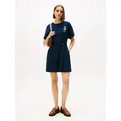 TOMMY HILFIGER - Vestido multicolor con cinturón anudable y logo gráfico dorado