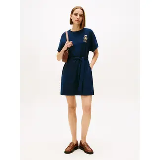 TOMMY HILFIGER - Vestido multicolor con cinturón anudable y logo gráfico dorado