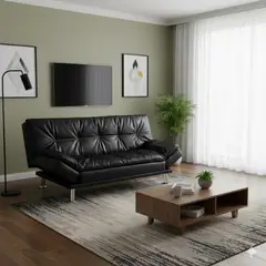 GENERICO - Sofá Cama Convertible Dilleston en Cuero Sintético Negro