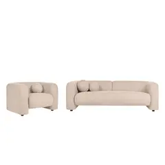 GENERICO - Juego de Sala Francia 4 Plazas en Tela Bouclé Moderno Beige