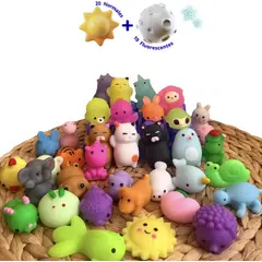 GENERICO - Set 30 Mochis Antiestrés Evanthi 20 Normales 10 Ilumimochis Bolsa de Koala