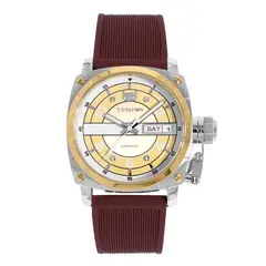 TEMPUS - Reloj Café Con Bisel Dorado Para Caballero SM-22058-02