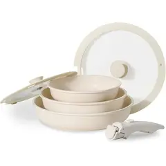 HOME - Set Ollas Donor 5 Piezas Cerámica Granito Marmol Antiadherente Beige