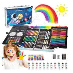 TV NOVEDADES - Set De Artes Profesional Niños AZUL Kit De Pintura 145 Pcs