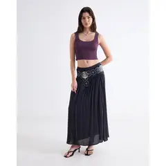 SEVEN SEVEN - Camiseta Corta Acanalada Para Mujer Café