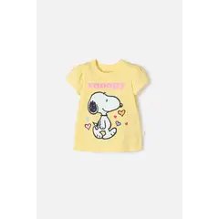 SNOOPY - Camiseta de manga corta amarilla para niña 2T a 5T
