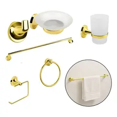 PAMO - Set Accesorios Baño Metálico Dorado 6 Piezas Instalación Par