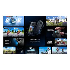 INSTA 360 - Cámara Deportiva Insta360 X4+ 64GB + Selfie Stick Invisible Negro