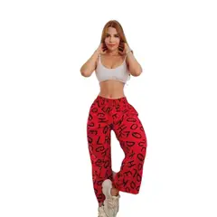 YOGA & GYM - Pantalon Palazzo Ancho Estampado Letras