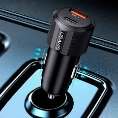 USAMS - Cargador celular Auto carga rápida USB+TypeC 60W Negro