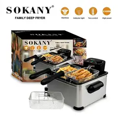 SOKANY - Freidora De Aceite Eléctrica 2 Cestas En Acero 5l