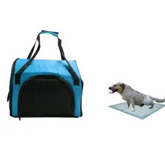 HALLY PET - Morral Cargador Cabina + 15 Unidades de Tapetes Celeste