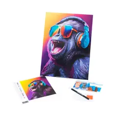 DIAMOND - Cuadro DIY Diamantiny Gorila DJ con Marco Infantil