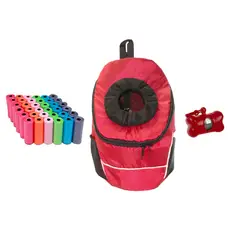 HALLY PET - Morral Cargador Ventana Med + Dispensador + 20 Rollos Rojo