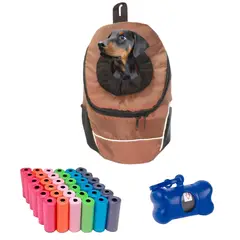 HALLY PET - Morral Cargador Ventana Med + Dispensador + 20 Rollos Marron