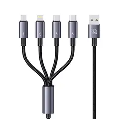 USAMS - Cable Tejido 4en1 USB a Micro + Lightning + 2Type-C 15W Negro