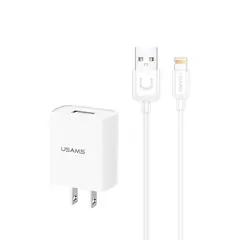 USAMS - Cargador Celular Pared + Cable USB a iPhone Blanco