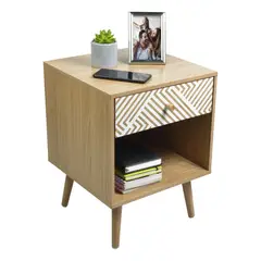 GENERICO - Mesa De Noche Moderna Con Cajón Marrón Y Blanco Mate Marrón Claro