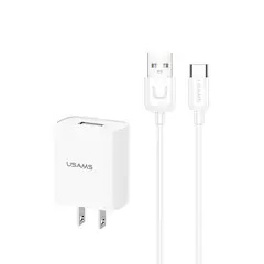 USAMS - Cargador Celular Pared + Cable USB a Tipo-C Blanco