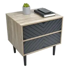 GENERICO - Mesa De Noche Vintage Con 2 Cajones Marrón Y Negro Mate Marrón Claro