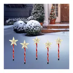 GENERICO - BASTON DE ESTRELLAS NAVIDEÑAS X 5 DE PANEL SOLAR CÁLIDO