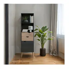 GENERICO - Biblioteca Librero Nórdico Con Estantes Y Cajones Negro Negro Y Marrón